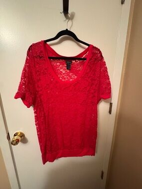 Torrid Hot Pink Lace Short-Sleeve Scoop Neck Top